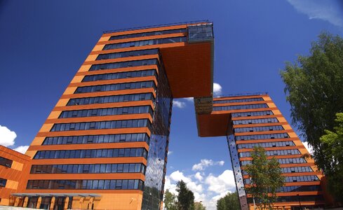 The building of the technopark novosibirsk akademgorodok dark blue sky