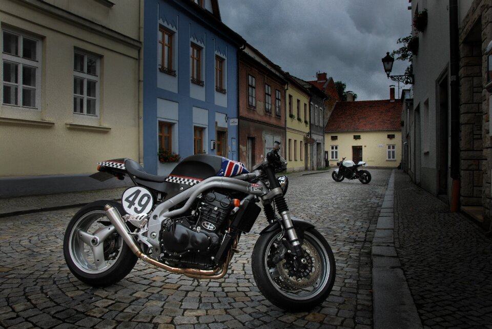 Triumph cafe racer old city photo