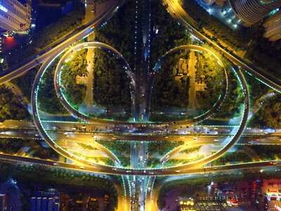 Weiyang road interchange aerial night photo