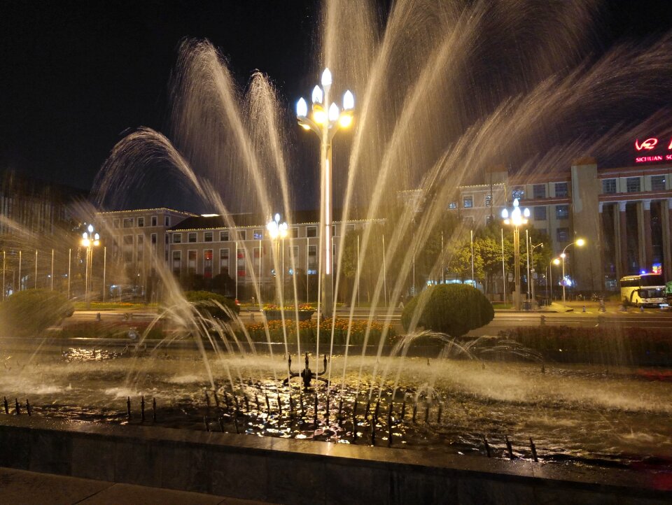 Tianfu square night view fountain