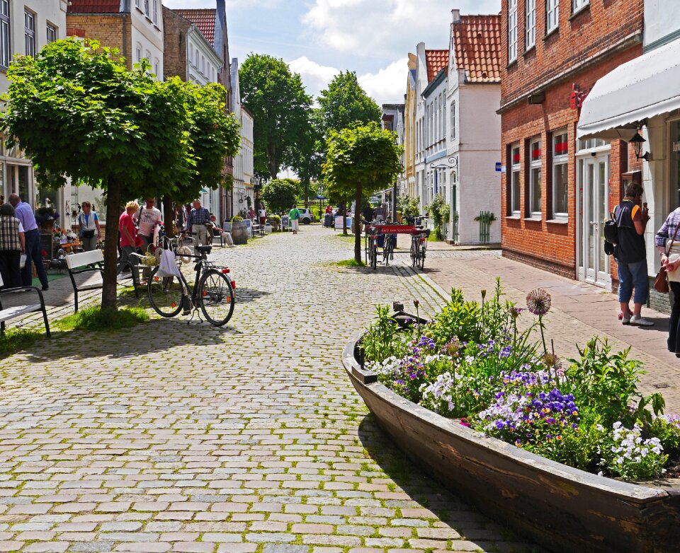 Pedestrian zone flower boat shops