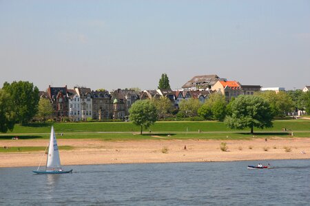 River landscape ship rhine meadow