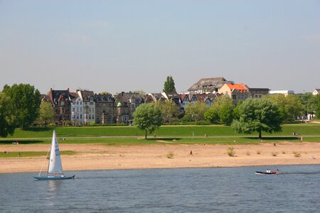 River landscape ship rhine meadow photo