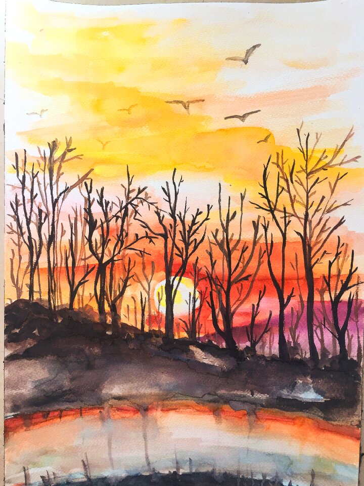Hand-painted watercolor the scenery