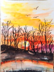 Hand-painted watercolor the scenery