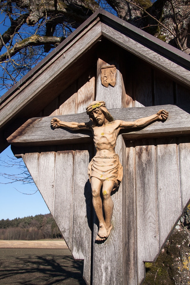 Wayside cross carved wooden cross