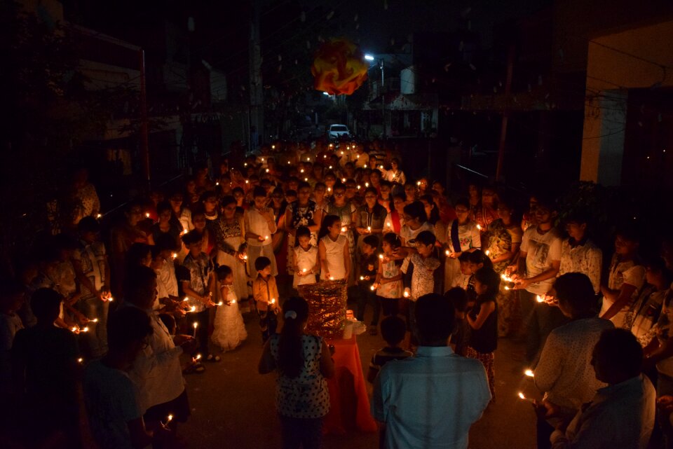 Human night candle march