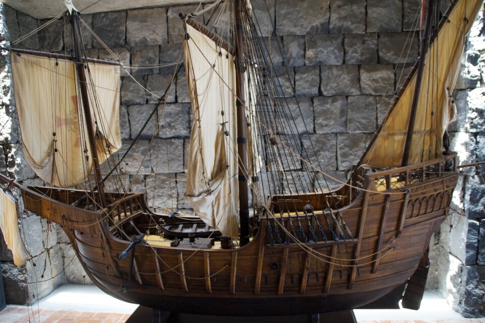 Three masted discovery of america sailing vessel