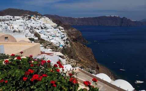 Volcano blue sea photo