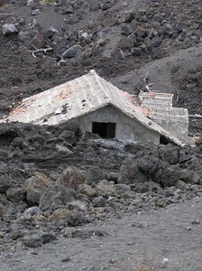 Lava submerged house