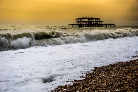 Beach stormy raining