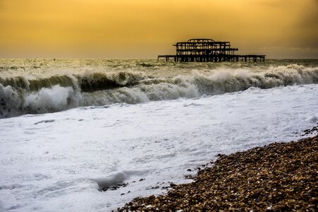 Beach stormy raining photo