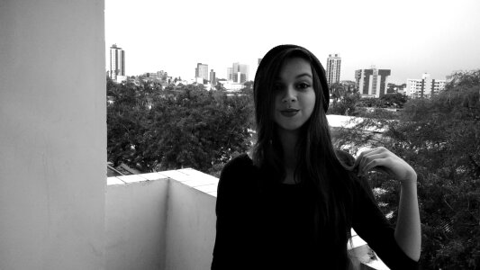 Girl balcony balcony black and white photo photo