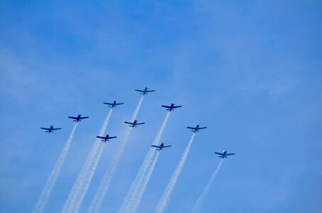 Aviation aircraft blue smoke photo