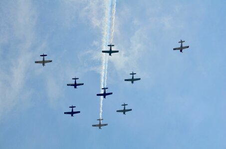 Aviation aircraft blue smoke photo