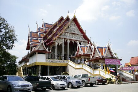 Thai temple gazebo parking lot photo