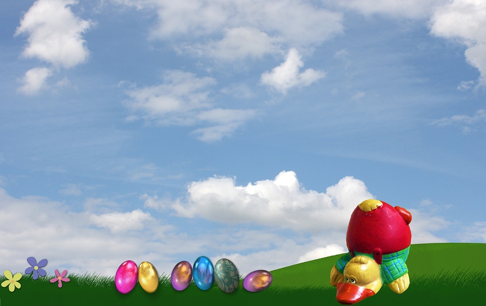 Easter eggs standing on your head sky
