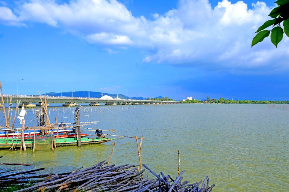 Blue sea blue sky boat photo