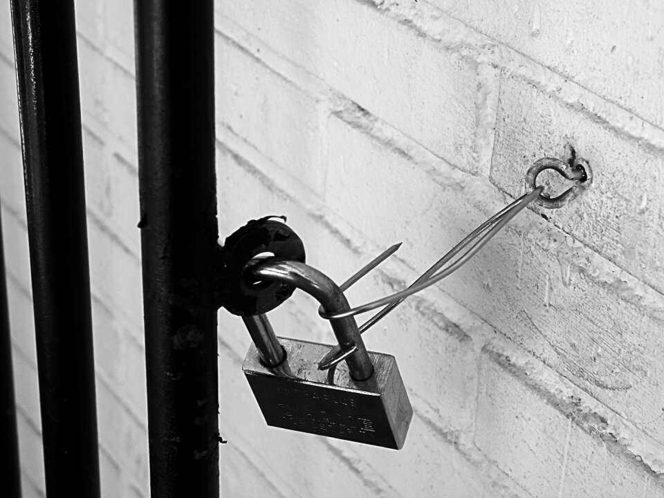 Padlock black and white grating