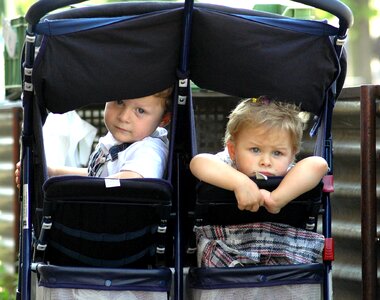 Children twins stroller photo
