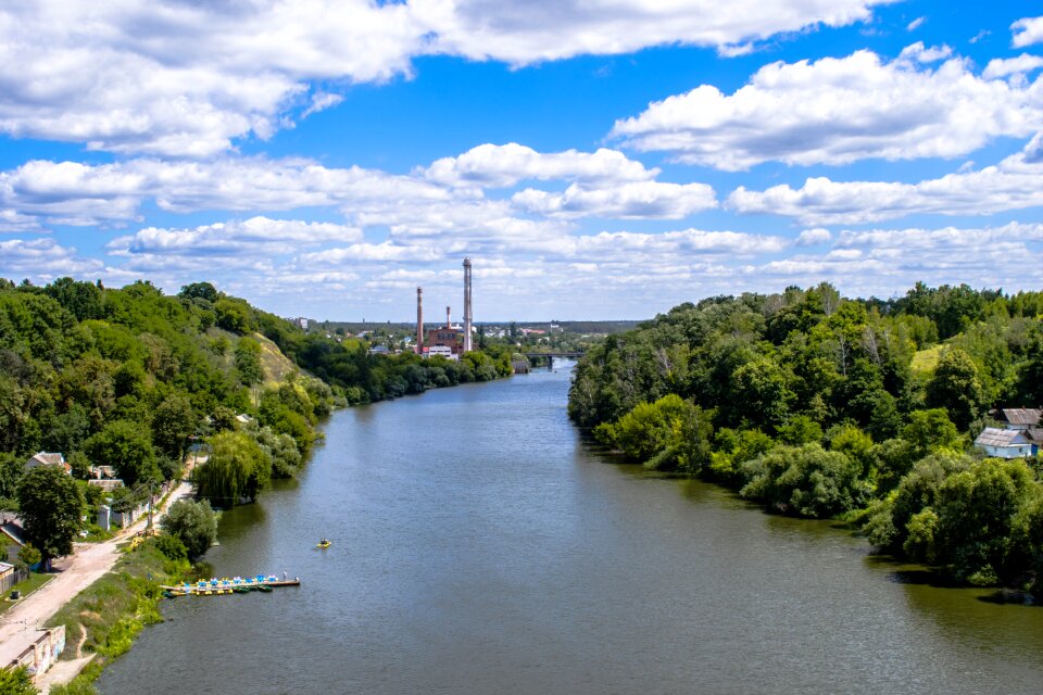 Clouds blue sky river photo