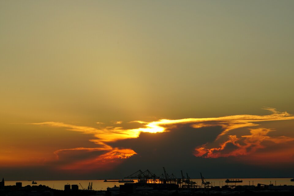 Sunset evening sky port