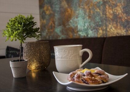 Coffee break coffee mug bun photo