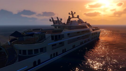Yacht sunset video game photo