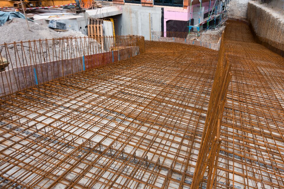 Reinforcement underground car park construction site