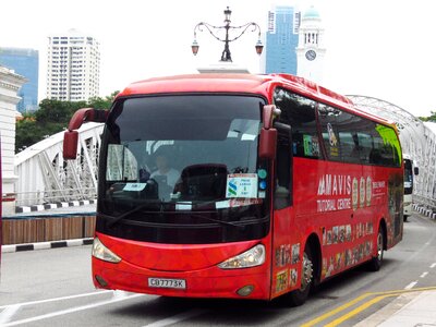 Red bus city road photo