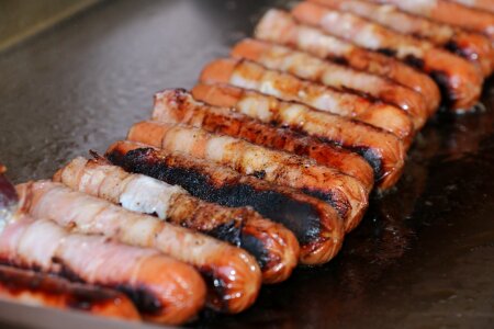 Sausages bacon fried photo