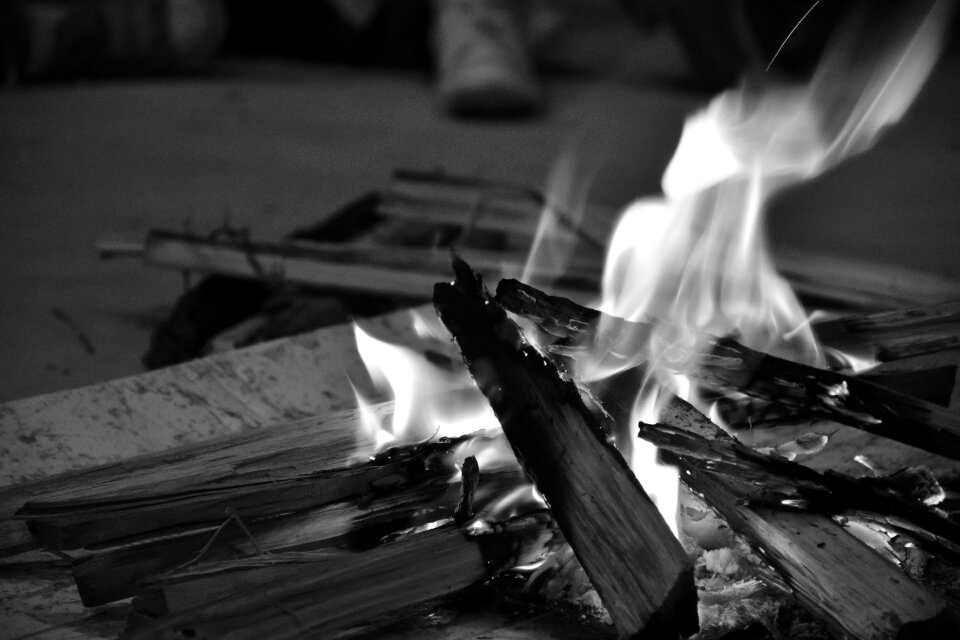 Wood in flames night campfire