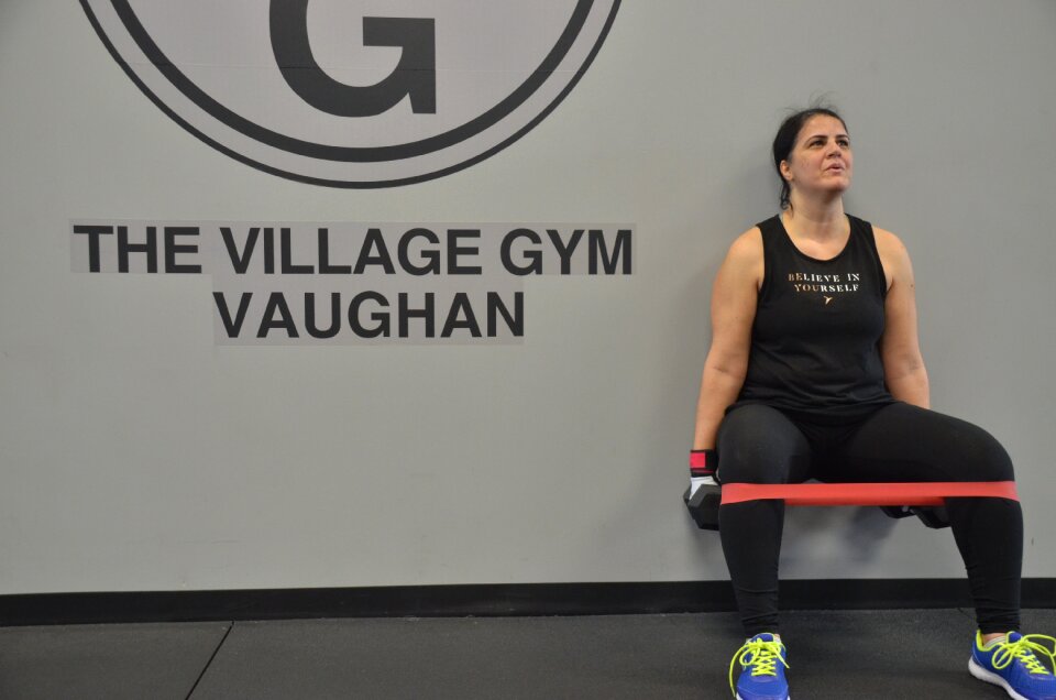 Wall sit gym gray fitness