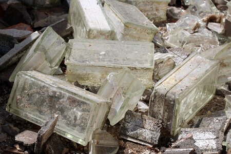 Glass blocks broken destruction