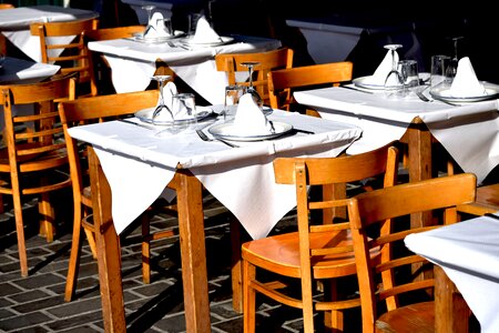 Empty country tables chairs