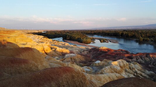 Xinjiang style landforms multicolored bay