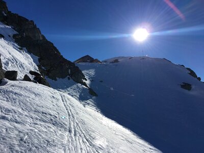 Winter ski touring middle mountain cabin photo