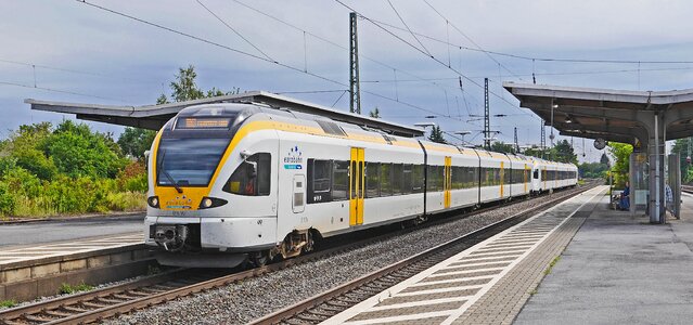 Double unit fast track railway station photo