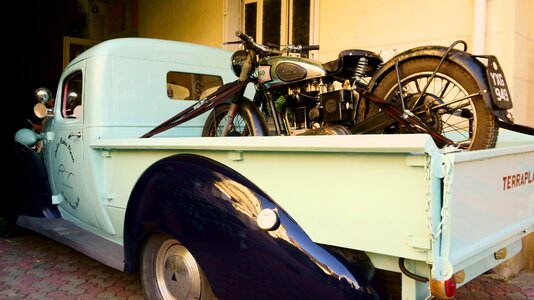 Old car motorcycle old pick up