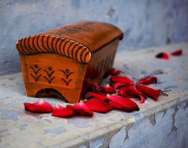 Wooden box blue red photo