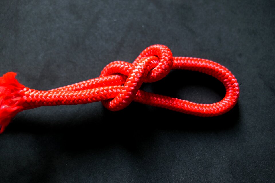 Red twisted ropes knotted photo