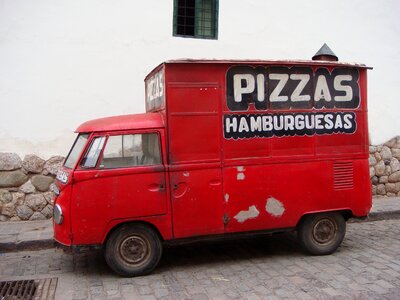 Truck minibus pizza delivery boy photo