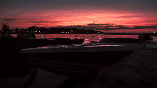 Sunset sea boats
