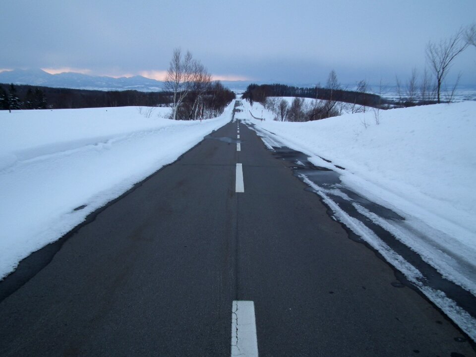 The snow straight road countryside