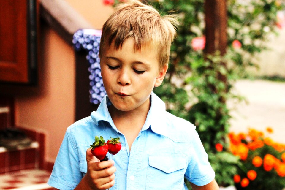 Boy a boy strawberries strawberry