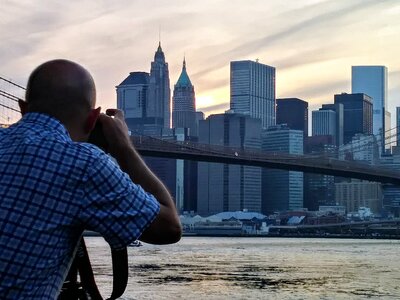 New york city skyline river photo