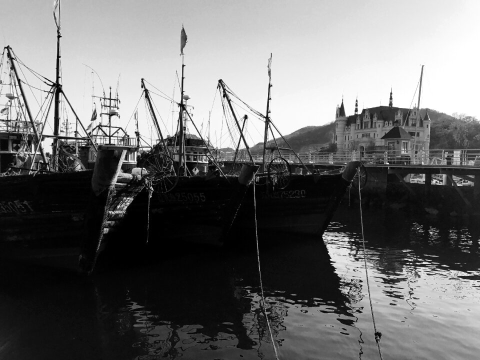 Dalian fishing boats black and white