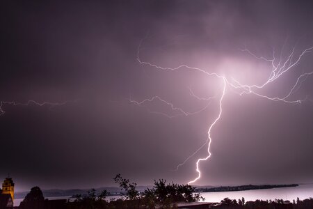 Flash of lightning rain summer thunderstorm photo