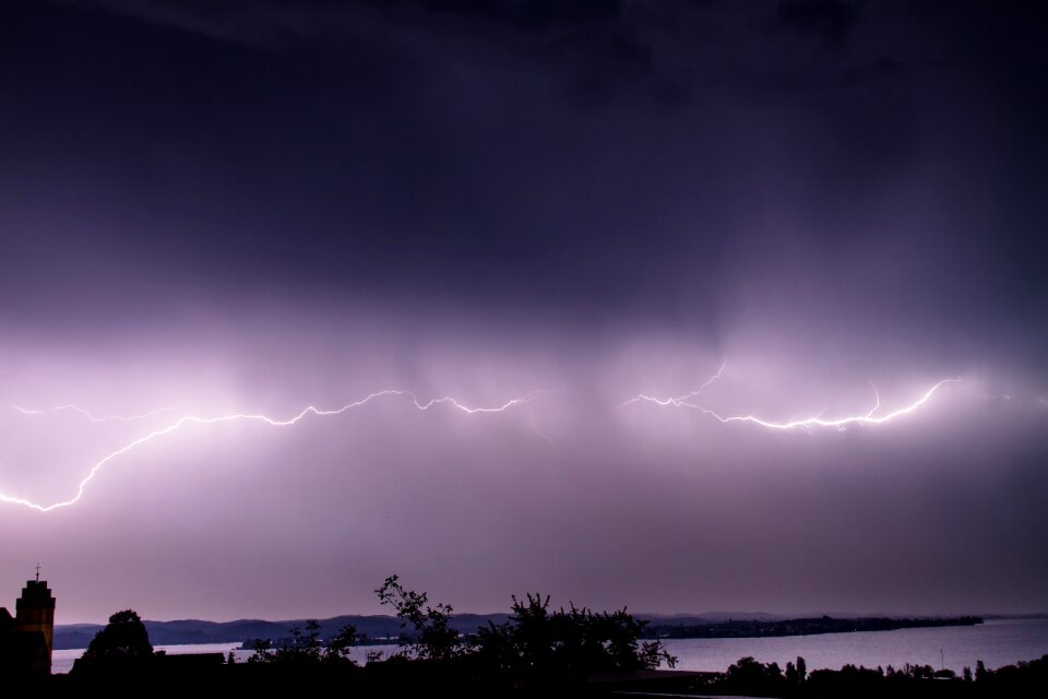 Flash of lightning rain summer thunderstorm