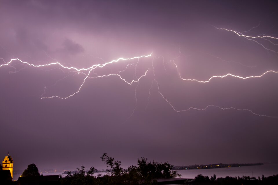 Flash of lightning rain summer thunderstorm